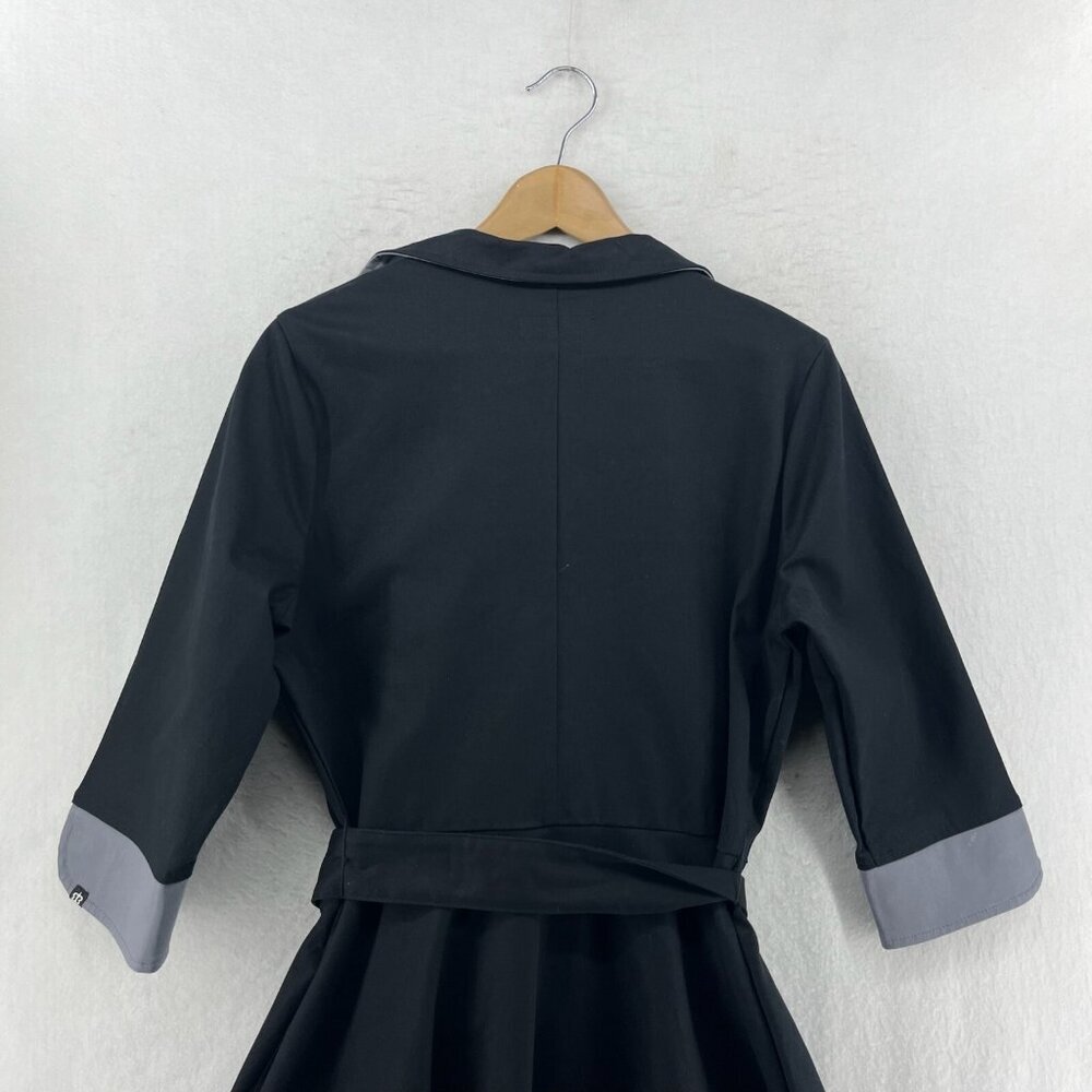 Betabrand Duster Trench Coat Womens M Black Wrap Style Belt Tie 3/4 Sleeves USA - Picture 8 of 13